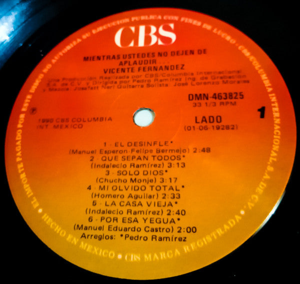 Vicente Fernandez : Mientras Ustedes No Dejen De Aplaudir ... (LP, Album, Est)