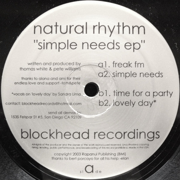 Natural Rhythm : Simple Needs EP (12", EP)