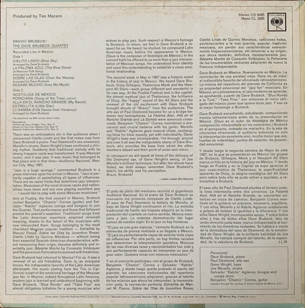 The Dave Brubeck Quartet : Bravo! Brubeck! (LP, Album, Mono)
