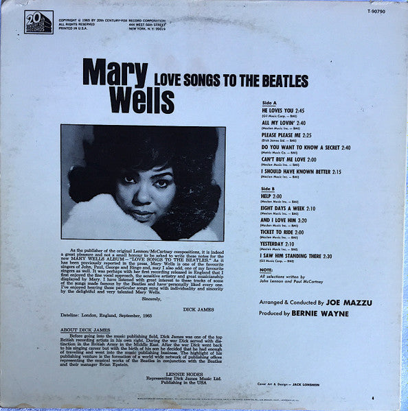 Mary Wells : Love Songs To The Beatles (LP, Album, Mono, Club)