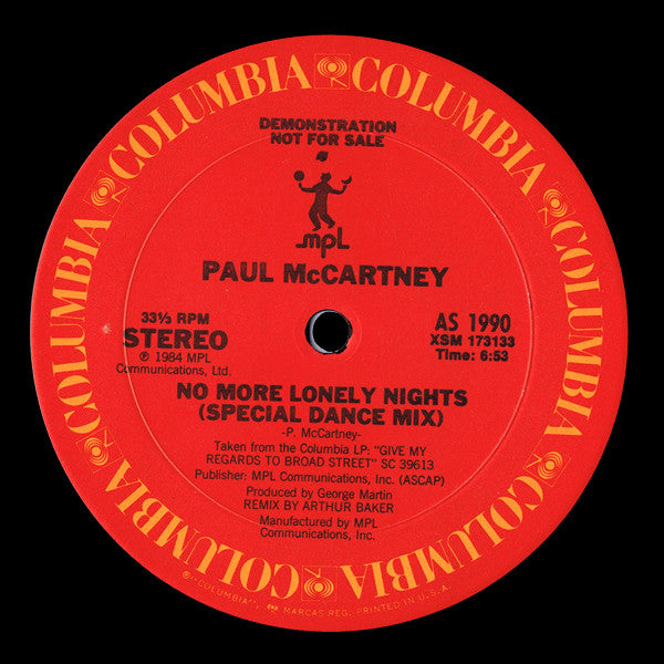 Paul McCartney : No More Lonely Nights (12", Promo)