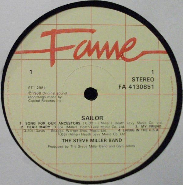 The Steve Miller Band* : Sailor (LP, Album, RE)