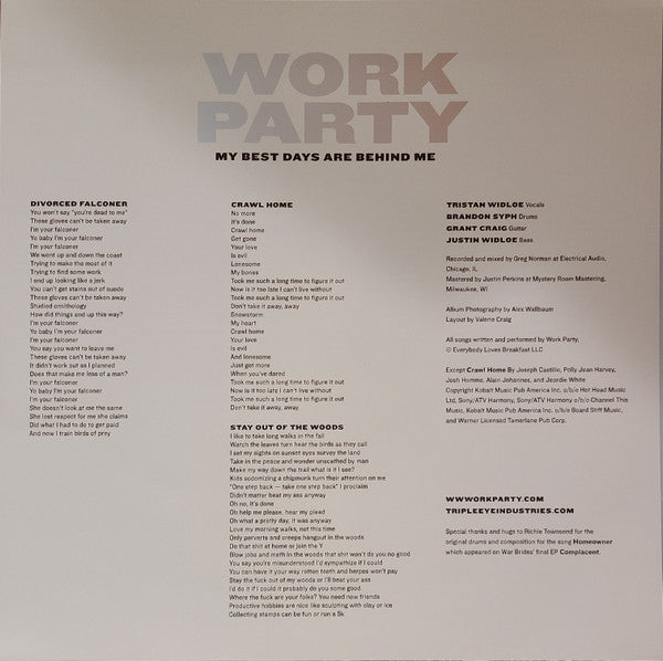 Work Party : My Best Days are Behind Me (12", Album, Pin)
