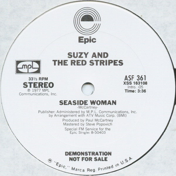 Suzy And The Red Stripes : Seaside Woman (12", Promo)