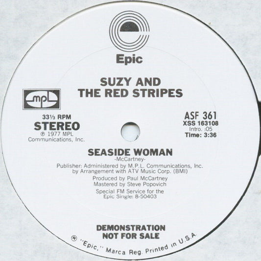 Suzy And The Red Stripes : Seaside Woman (12", Promo)