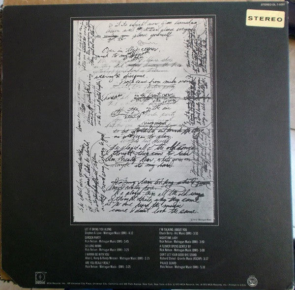 Rick Nelson & The Stone Canyon Band : Garden Party (LP, Album)