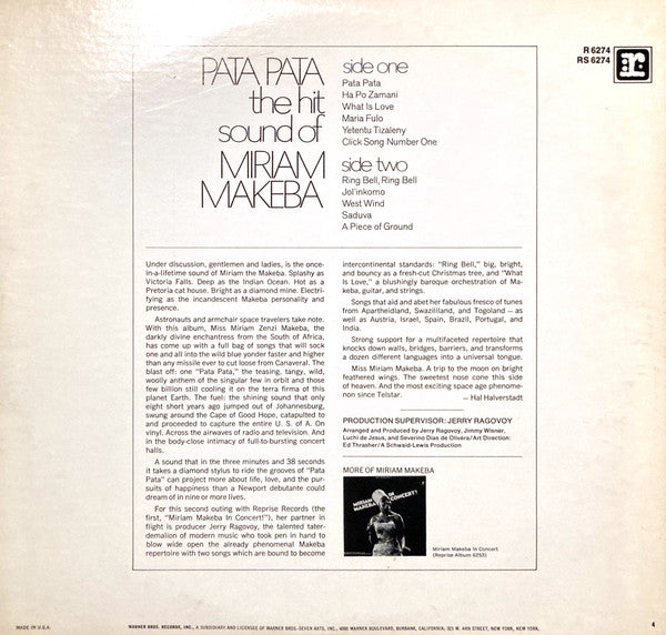 Miriam Makeba : Pata Pata (LP, Album, Ter)