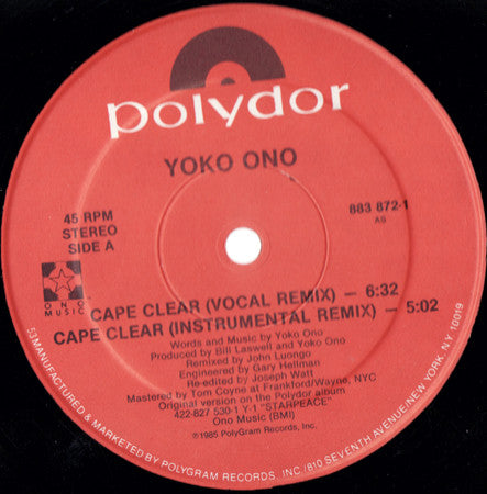Yoko Ono : Cape Clear (Remix) / Walking On Thin Ice (Re Edit) (12", 53 )
