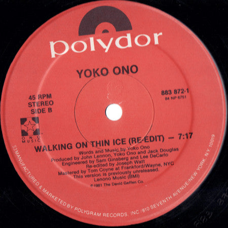 Yoko Ono : Cape Clear (Remix) / Walking On Thin Ice (Re Edit) (12", 53 )