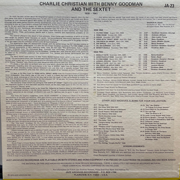 Charlie Christian Live! With The Benny Goodman Sextet : 1940. (LP, Album)