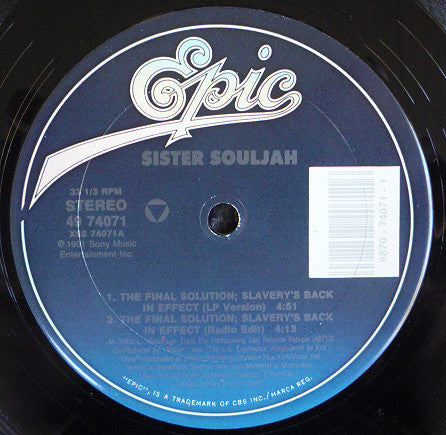 Sister Souljah : The Final Solution: Slavery's Back In Effect (12")
