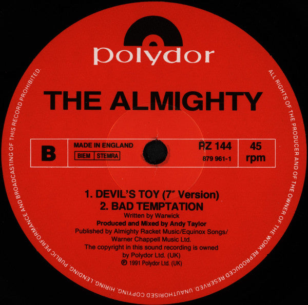 The Almighty : Devil's Toy (12", Single, Gat)