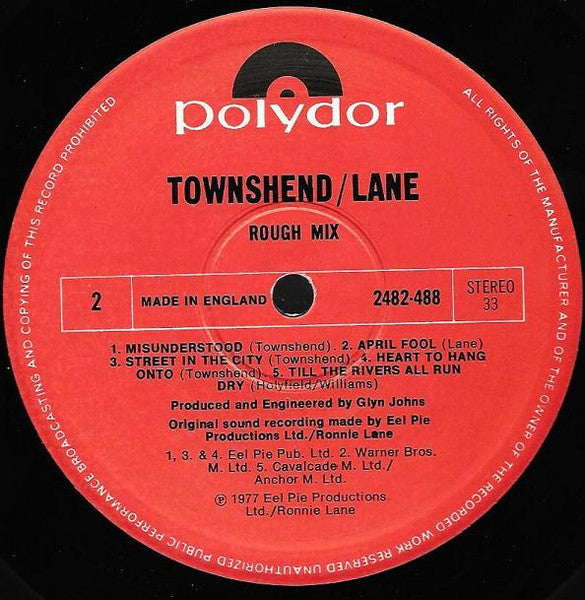 Pete Townshend • Ronnie Lane : Rough Mix (LP, Album, RE)