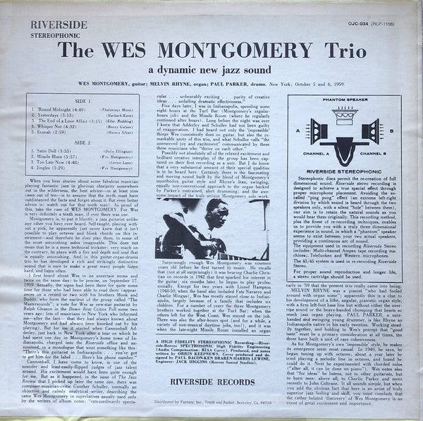 The Wes Montgomery Trio : A Dynamic New Sound: Guitar/Organ/Drums (LP, Album, RE)
