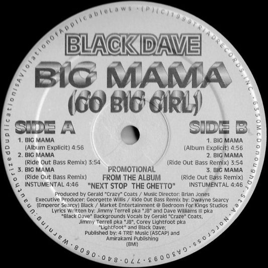 Black Dave : Big Mama (Go Big Girl) (12", Promo)