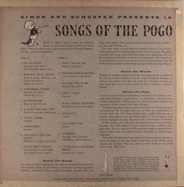 Walt Kelly With Norman Monath : Songs Of The Pogo (LP)