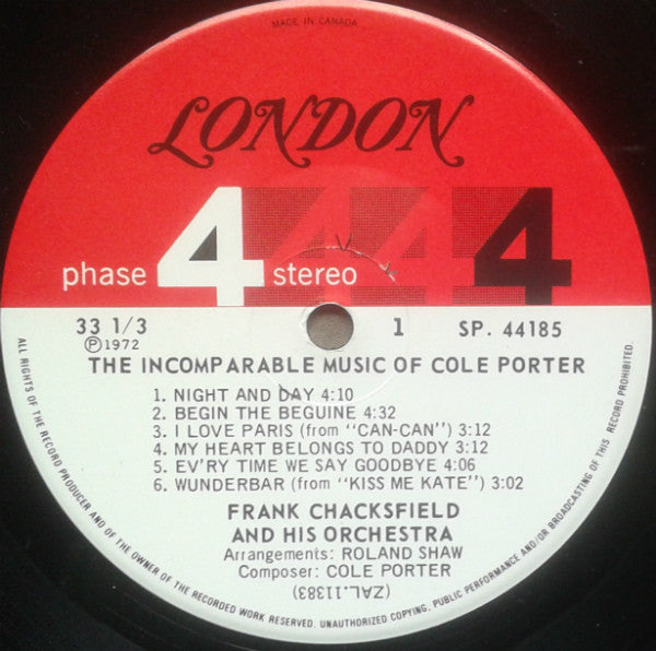 Frank Chacksfield & His Orchestra : The Music Of Cole Porter (LP, Album)