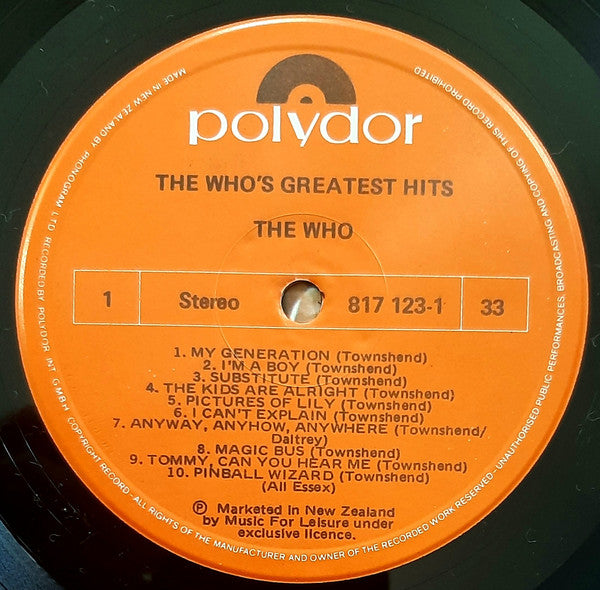 The Who : Their Greatest Hits (17 Smash Hits) (LP, Comp, RE)