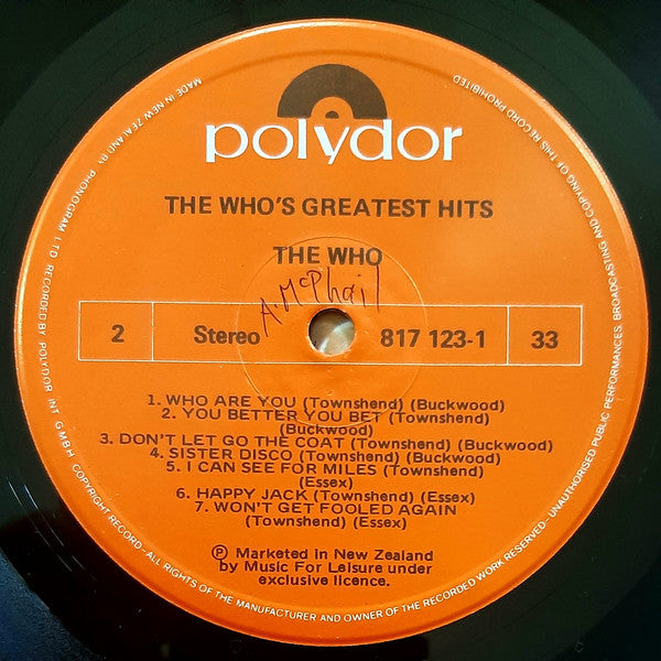 The Who : Their Greatest Hits (17 Smash Hits) (LP, Comp, RE)