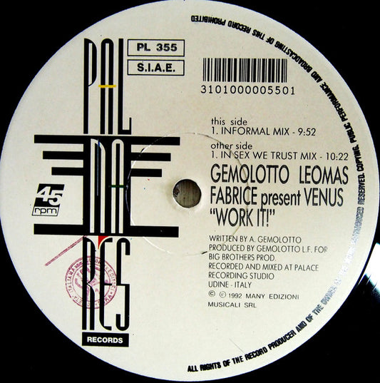 Andrea Gemolotto, Leo Mas, Fabrice Present Venus (72) : Work It! (12")