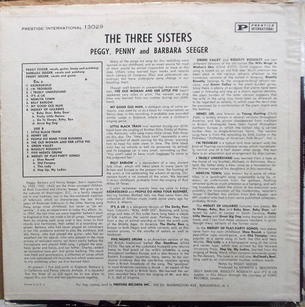 Peggy Seeger With Barbara* And Penny Seeger : The Three Sisters (LP, Album, Mono)