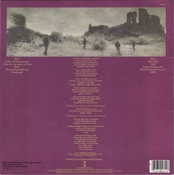 U2 : The Unforgettable Fire (LP, Album, Club, RCA)