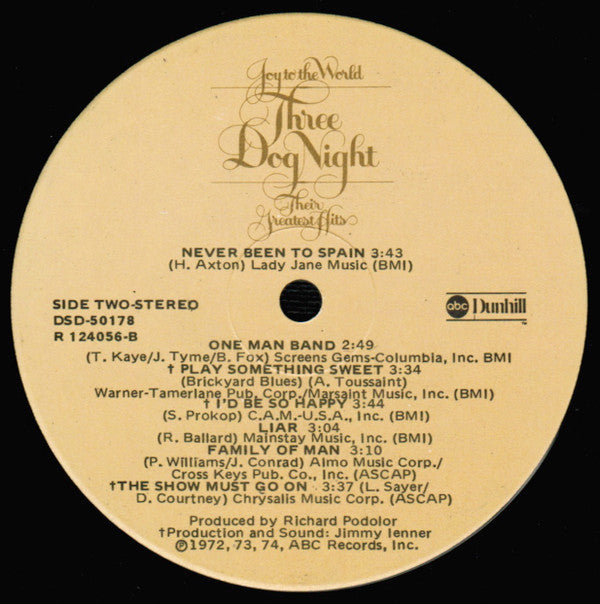 Three Dog Night : Joy To The World - Their Greatest Hits (LP, Comp, Club, RCA)