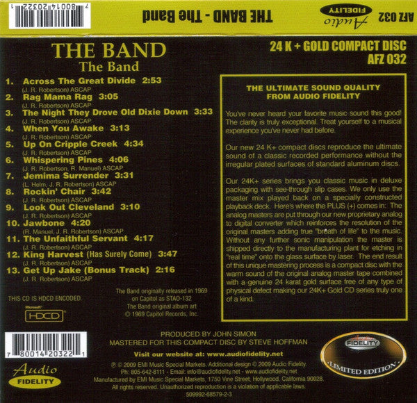 The Band : The Band (HDCD, Album, Ltd, Num, RM, Gol)