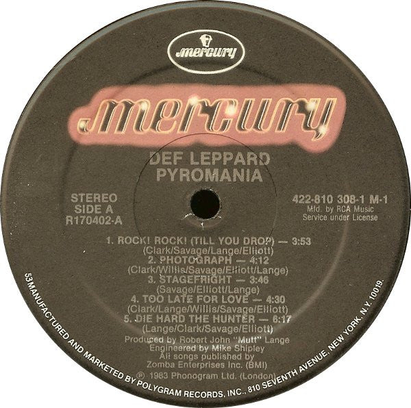 Def Leppard : Pyromania (LP, Album, Club, RCA)