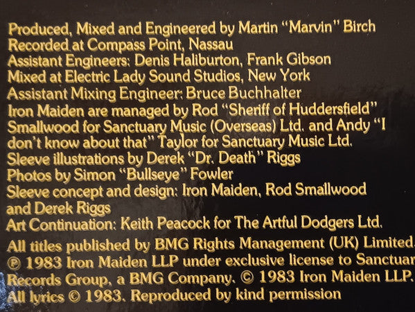 Iron Maiden : Piece Of Mind (LP, Album, RE, RP)