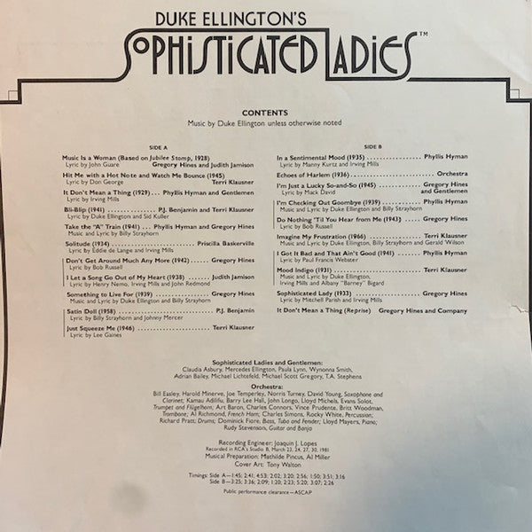 Various : Duke Ellington's Sophisticated Ladies - Highlights (LP)