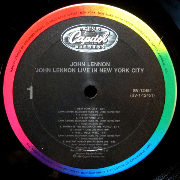 John Lennon : Live In New York City (LP, Album, Club, Col)