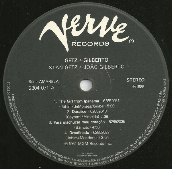 Stan Getz / João Gilberto Featuring Antonio Carlos Jobim : Getz / Gilberto (LP, Album, RE)