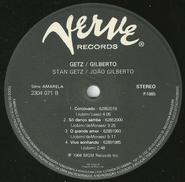 Stan Getz / João Gilberto Featuring Antonio Carlos Jobim : Getz / Gilberto (LP, Album, RE)