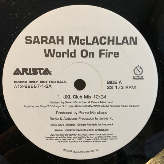 Sarah McLachlan : World On Fire (12", Promo)