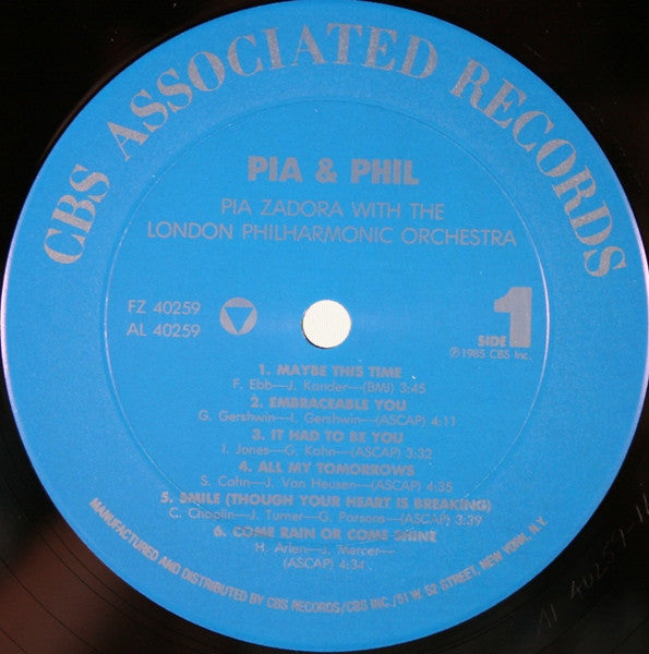 Pia Zadora With The London Philharmonic Orchestra : Pia & Phil (LP, Album)