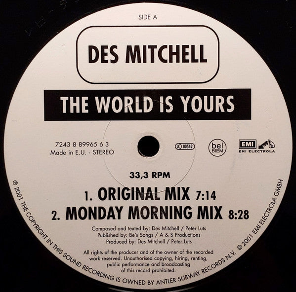Des Mitchell : The World Is Yours (12")