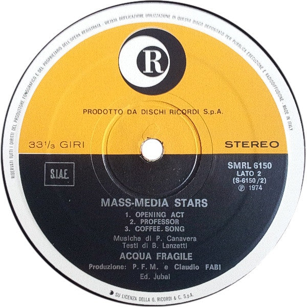 Acqua Fragile : Mass-Media Stars (LP, Album)