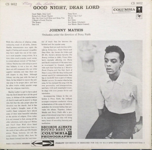 Johnny Mathis : Good Night, Dear Lord (LP, Album, RP)