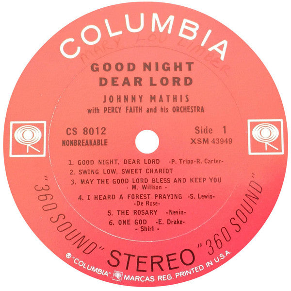 Johnny Mathis : Good Night, Dear Lord (LP, Album, RP)