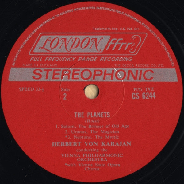 Gustav Holst - Herbert von Karajan, Wiener Philharmoniker : The Planets (LP, Album, RE)