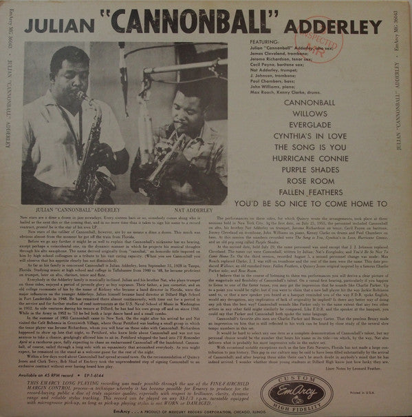 Julian "Cannonball" Adderley* : Julian "Cannonball" Adderley (LP, Album, Mono, RP)