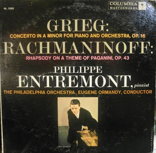 Edvard Grieg, Sergei Vasilyevich Rachmaninoff, Philippe Entremont, The Philadelphia Orchestra, Eugene Ormandy : Concerto In A Minor For Piano And Orchestra, Op. 16 / Rhapsody On A Theme Of Paganini, Op. 43 (LP, Mono, Ter)