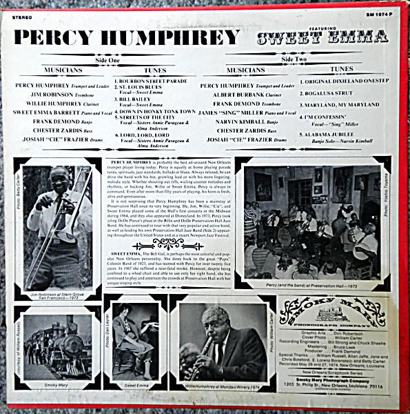 Percy Humphrey Featuring Sweet Emma : Living New Orleans Jazz - 1974 (LP, Album)