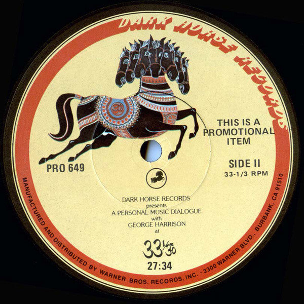 George Harrison : Dark Horse Records Presents A Personal Music Dialogue With George Harrison At 33 1/3  (LP, Promo)