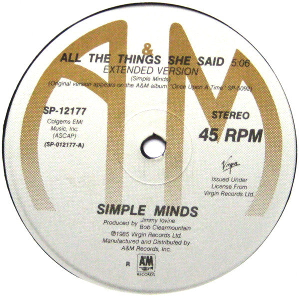 Simple Minds : All The Things She Said / Don't You (Forget About Me) Live (12", RCA)