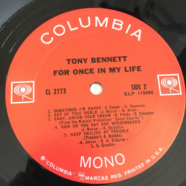Tony Bennett : For Once In My Life (LP, Album, Mono)