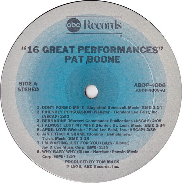 Pat Boone : 16 Great Performances (LP, Comp)