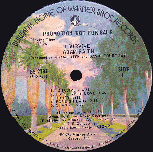 Adam Faith : I Survive (LP, Album, Promo)