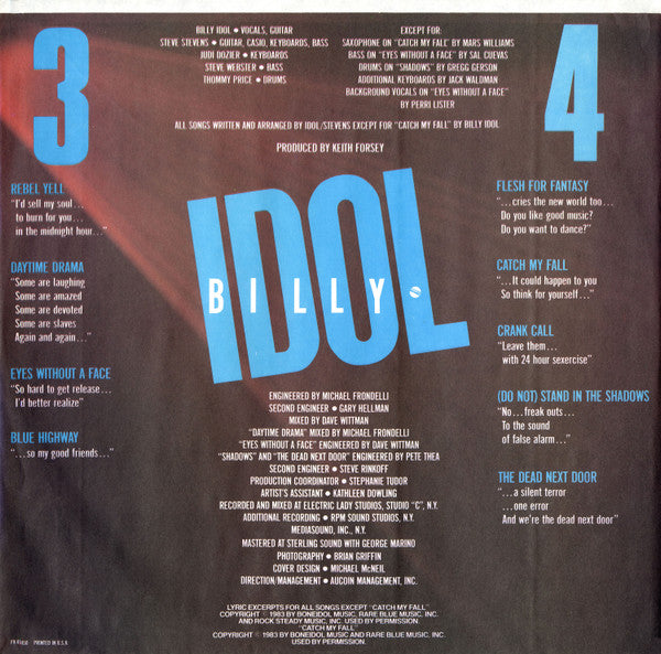 Billy Idol : Rebel Yell (LP, Album, Club)